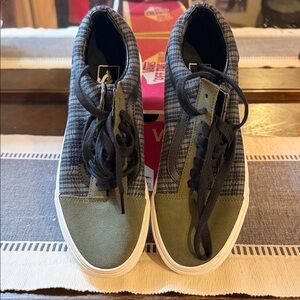 Vans Men's Olive and Black Checkered Sneakers